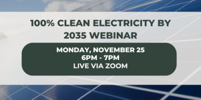 100% by 2035 webinar 11.25.24 on Monday, November 25 at 6PM, live via zoom 